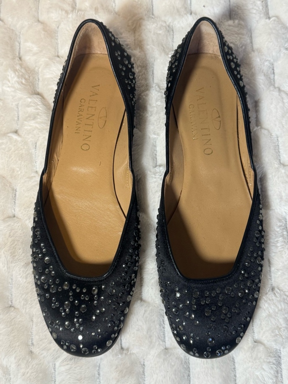 Valentino Black Crystal-Embellished Ballet Flats
